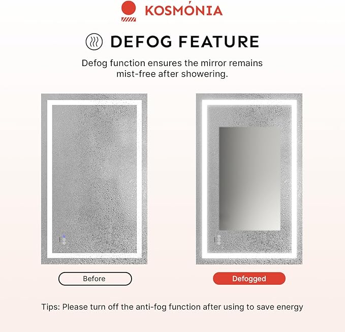 36x72'' LED Bathroom Mirror with Light, Frameless, Dimmable Front & Backlit, Anti-Fog, Distortion Free, Light Memory, Tempered and Shatter-Proof Wall Mounted Vanity Silver Coating Mirror
