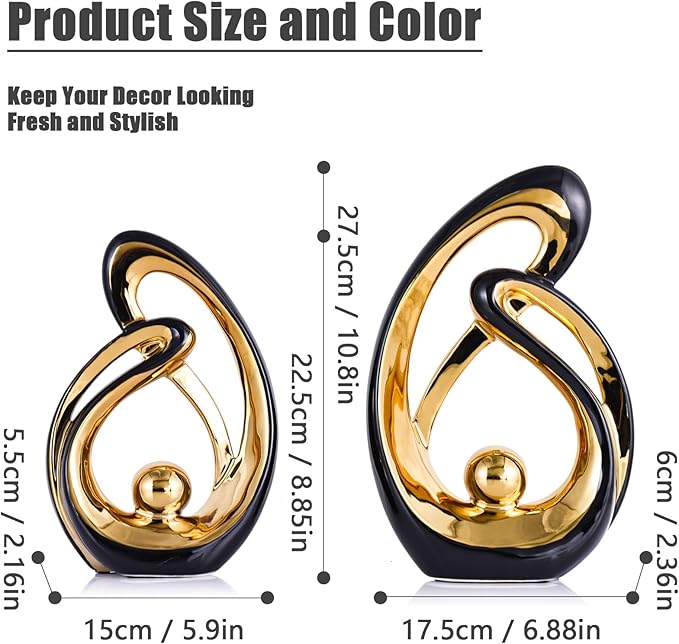 XMGZQ Home Decor Accent,Porcelain Art Mid Century Bookshelf Decorations,Gold Centerpieces for Tables,Abstract Ceramic Statue Sculpture for Coffee Table Mantel Tv Stand Centerpieces (Black, Large)