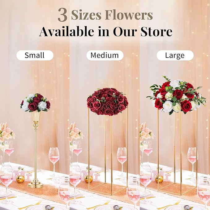 NUPTIO Flower Wedding Centrepieces for Tables - 6 Pcs 9.5in Diameter Burgundy & White Artificial Flowers Rose Ball for Centerpieces Table - Fake Rose Arrangements for Weddings Birthday Party Decor