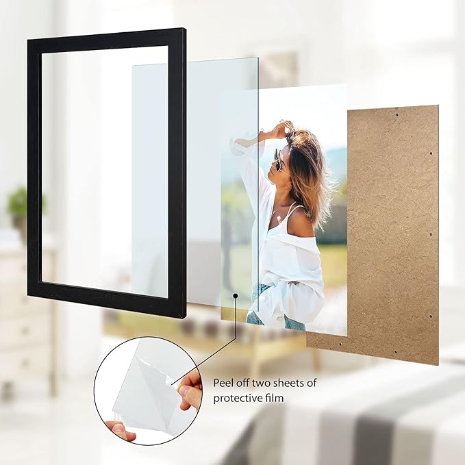 VCK 24 x 36 Inch Black Poster Frame Wood with Plexiglass Hanging Hardware Large Picture Frame for Poster Artwork Certificate Included 5 Pack