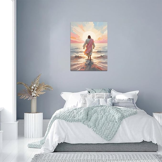 Christian Wall Art Print, Religious Scripture Biblical Decor, Faith-Based Inspirational Landscape with Cross, Digital Printed Canvas Poster for Church, Home Chapel, Prayer Room Decor