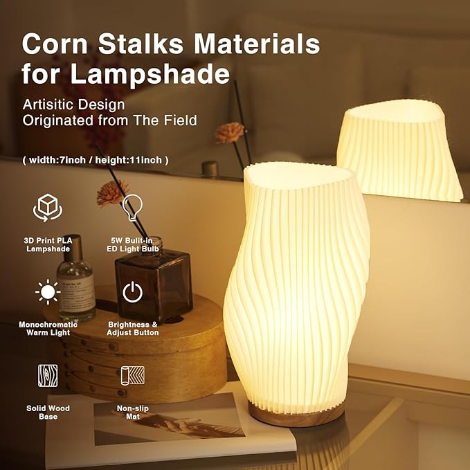 Table Lamp Bedside Lamps for Bedroom, Small Night Stands Desk Lamp, Mood Warm Cozy Lighting, Vintage Boho Cool Mid Century Modern Lamp, Aesthetic Accents Home Room Decor (Warm-C, Large)