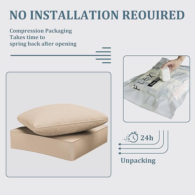 Outdoor Seat Cushion Set 24 x 24 x6.5 Inch Splash-Proof & Fade Resistant Patio Furniture Cushions with Removable Cover Deep Seat & Back Cushion with Straps for Chair Sofa Couch