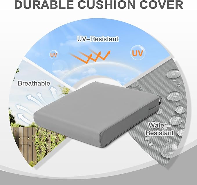 BPS 24x24 Inch Deep Seat Outdoor Cushion, Gray Fade-Resistant and Water-Resistant Patio Chair Cushion for Wicker Chairs, Sofas, Love Seats