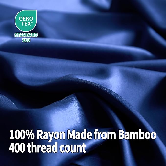 EVERLY Full Sheets Set,Luxuriously 400 Thread Count Organic Viscose Derived from Bamboo Bed Sheet,Cooling Sheets for Full Size 4 Piece Deep Pockets Bedding Sheets &Pillowcases-Navy Blue