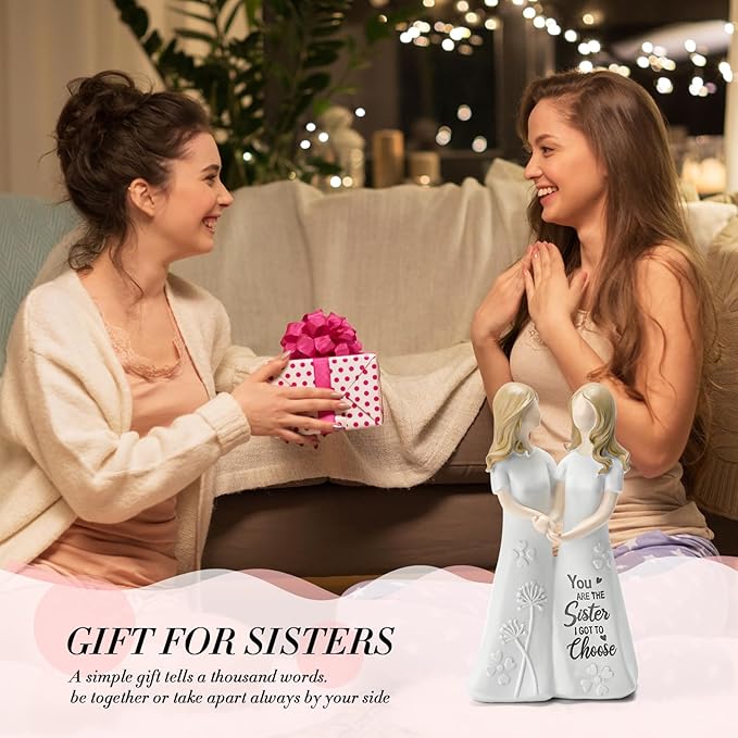 INLOMEM Friendship Gifts for Best Friends Women - Resin Sister Figurines Best Friend Sister Birthday Gift Ideas Unique Gifts for Sisters from Sister - Hand-Painted Figure (White)