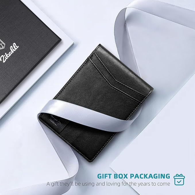 Zitahli Slim Wallet for Men Gifts 12 Card Slots ID Window With Money Clip Minimalist RFID Front Pocket Bifold Leather Small Thin Gift Box Dad Birthday Christmas Regalos Hombres