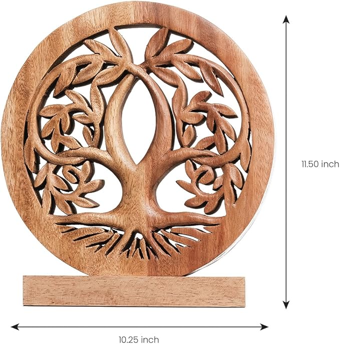 Decozen Solid Wood Tree of Life Sculpture - Home Decor, Living Room, Boho, Shelf, Coffee Table, Centerpiece Table Decorations, Mantle, Dining Table Centerpiece, Bathroom Shelf, Entryway, Farmhouse