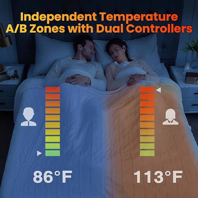 WOOMER Electric Heated Blanket Twin Size, Soft Flannel Fast Heating Blanket, Purple Color, 62"x 84", 10 Heating Levels & 0.5-12H Auto Off, Over-Heat Protection