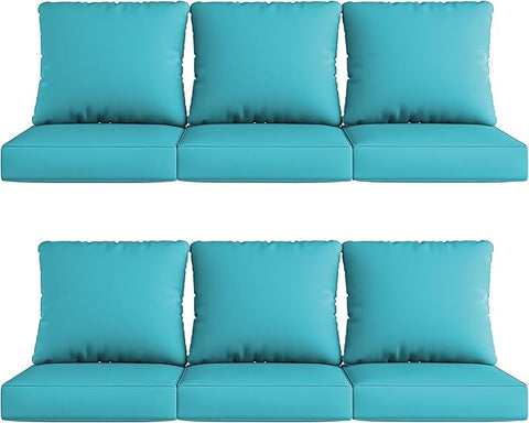 UIXE 24.5" Deep Seat Outdoor Cushion Set with Back Pillows, Patio Furniture Cushions, Sectional Sofa Bistro Chair Cushion - Teal Blue, Set of 6