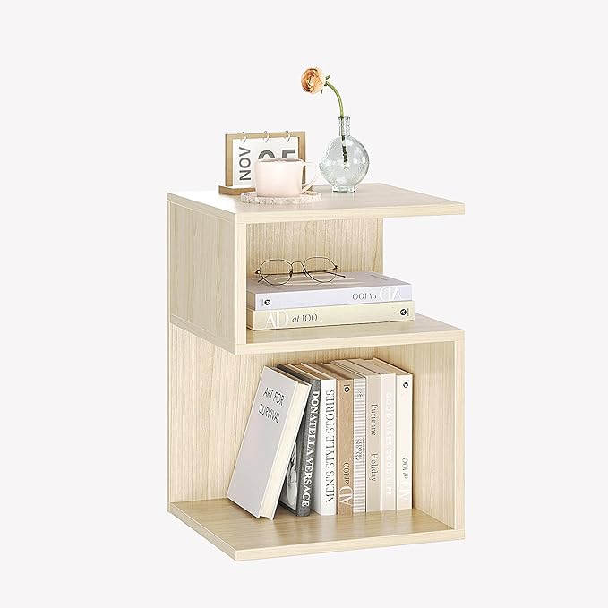 Tokyo S Minimalist 3 Tier End Table - Minimalist 3-Tier Wood Nightstand for Small Spaces with Open Storage - Japanese-Inspired Bedside Table for Bedroom (Natural)