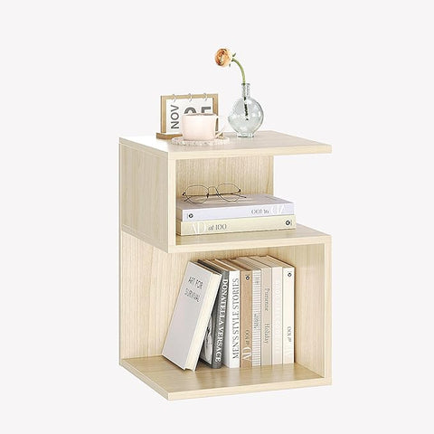 Tokyo S Minimalist 3 Tier End Table - Minimalist 3-Tier Wood Nightstand for Small Spaces with Open Storage - Japanese-Inspired Bedside Table for Bedroom (Natural)