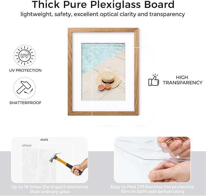 Axeman Diploma Frame For 8.5x11 Certificate Document | Solid Oak Wood 8.5 By 11 Picture With Mat For 6x8 | 8 1/2 x 11 Certificate Frame | Plexiglass And Hanging Hardware Included | Natural, 3 PCs