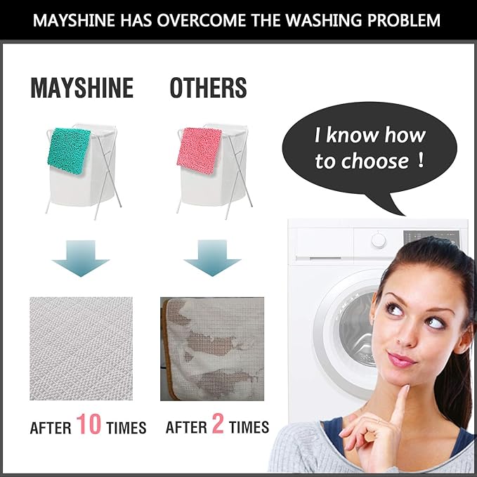 MAYSHINE Plush Shaggy Chenille Bath Mat | Extra Soft, Super Absorbent, Non-Slip Bathroom Rug | Fluffy Microfiber, Area Rug Sets for Bathroom Floor, Kitchen, Living Room | 32"x20" | Black