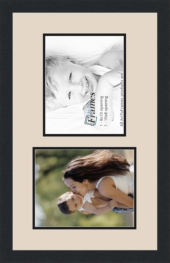 ArtToFrames Collage Photo Frame Double Mat with 2 - 8x10 Openings and Satin Black Frame