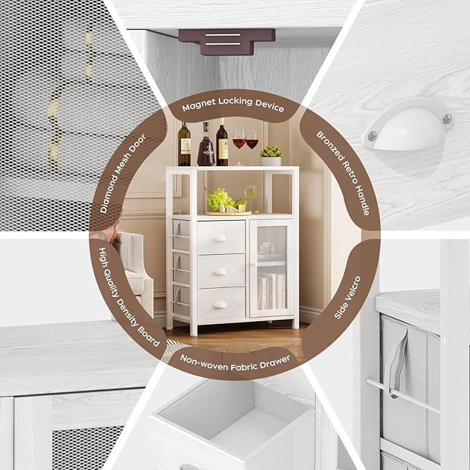 Homeiju Bathroom Floor Storage Cabinet Organizer with 3 Removable Drawers and 1 Door, Industrial Floor Storage Cabinet for Kitchen, Living Room, Bathroom, Home Office