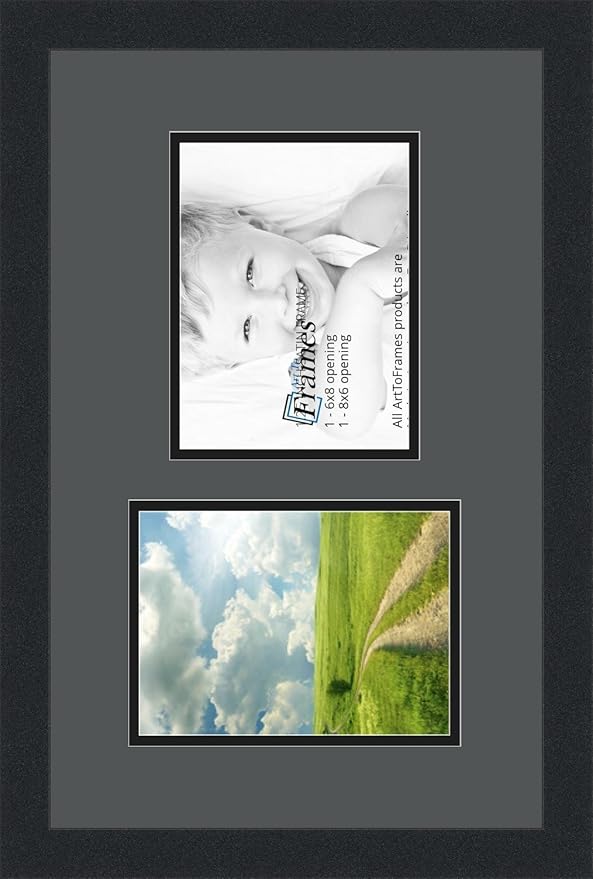 ArtToFrames Collage Photo Frame Double Mat with 2 - 6x8 Openings and Satin Black Frame