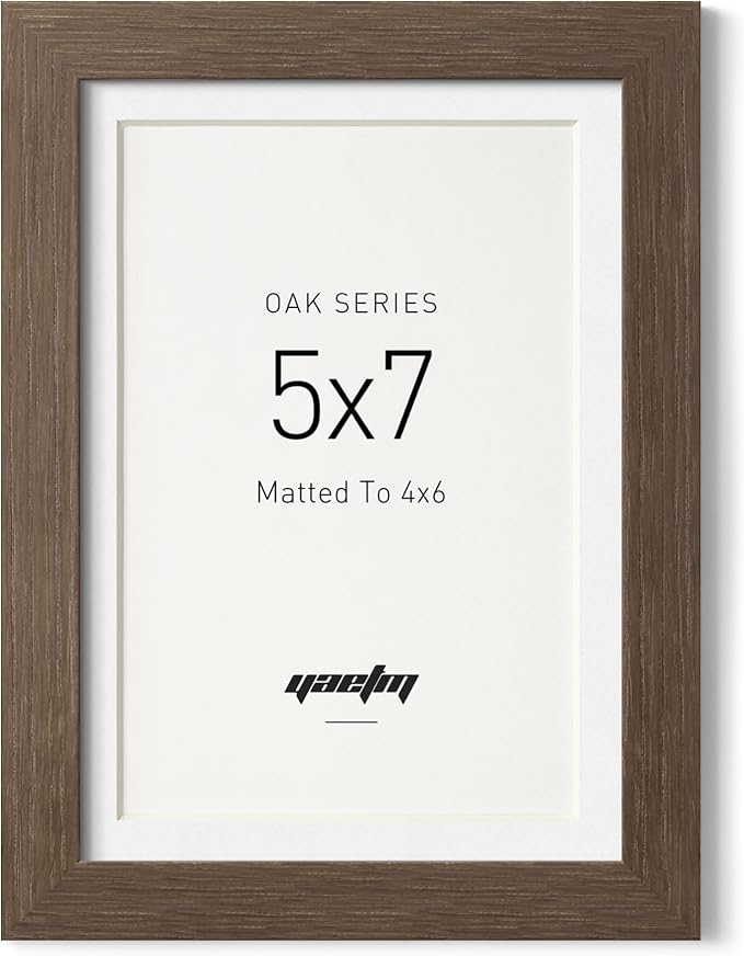 Yaetm 5x7 Picture Frame with Mat for 4x6 – Brown Walnut, Rustic Solid Wood Frame 5 x 7 with Tempered Glass for Art Print & Picture, Display on Tabletop & Wall (Single, Walnut)