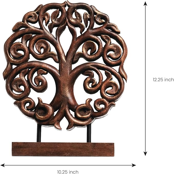 Decozen Solid Wood Tree of Life Sculpture - Home Decor, Living Room, Boho, Shelf, Coffee Table, Centerpiece Table Decorations, Mantle, Dining Table Centerpiece, Bathroom Shelf, Entryway, Farmhouse