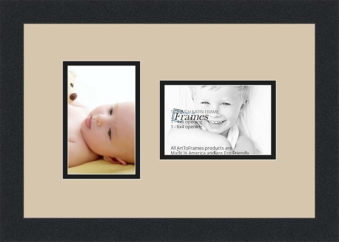 ArtToFrames Collage Photo Frame Double Mat with 2-4x6 Openings and Satin Black Frame