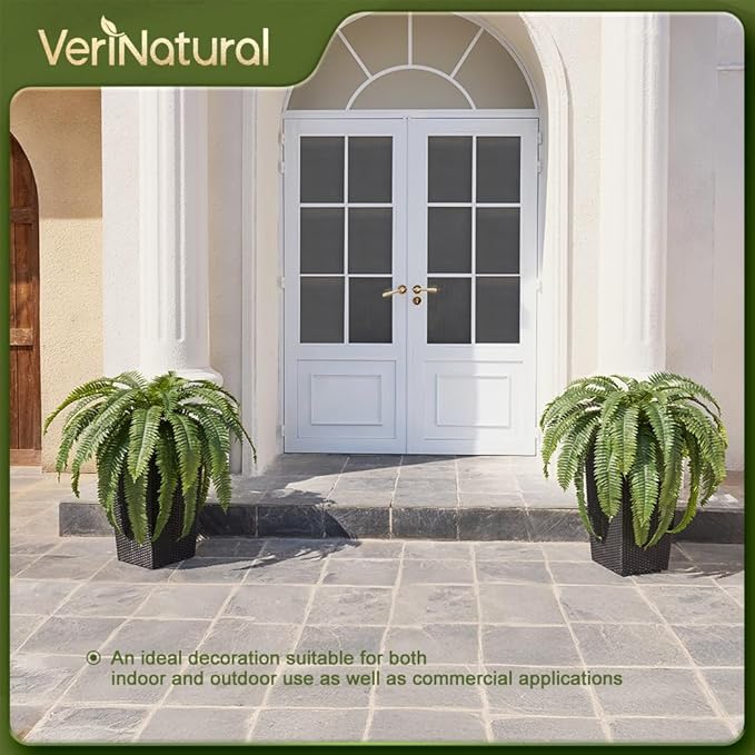 Artificial Boston Ferns 48" UV Resistant Faux Ferns with 39 Fronds for Outdoors - Large Fake Plants for Home, Garden, Front Porch and Hanging Decor - Lifelike Greenery for Indoor Spaces,VN141