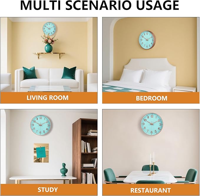 Wall Clocks Battery Operated, 12 Inch Non Ticking Digital Wall Clock, Silent Analog Clock for Bedroom Living Room Kitchen Office Gym Classroom, Large Number Clocks for Seniors Elderly, Blue