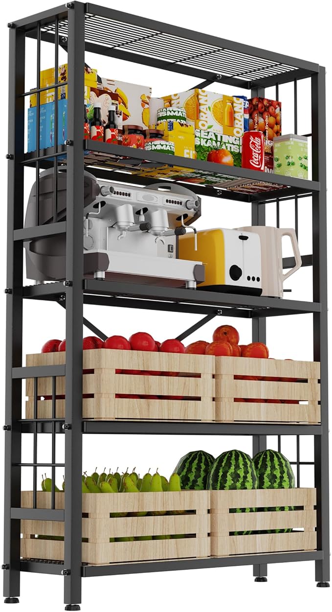 GIOTORENT 5-Wire Heavy-Duty Shelf, Standing Storage Shelves, Metal Shelving Unit Pantry Rack, 1500LB Load Capacity, for Garage Kitchen Organizer (Black)