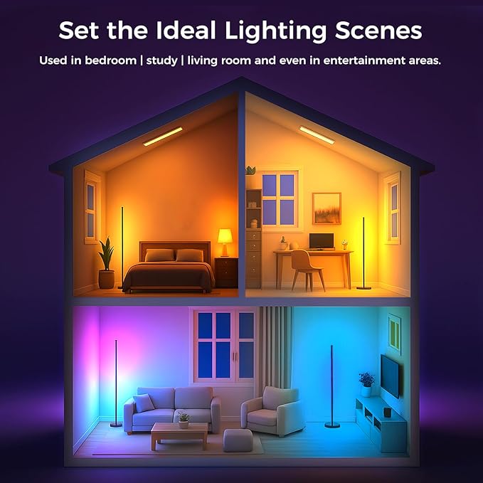 DomeStar RGB Corner Floor Lamp with Remote and App Control, Color Changing Smart Light with Music Sync Mode - Modern Mood Lighting for Bedroom, Living Room, Gaming Setup and Aesthetic Room Decor
