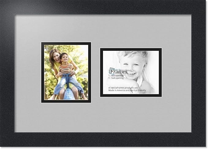 ArtToFrames Collage Photo Frame Double Mat with 2 - 4x5 Openings and Satin Black Frame