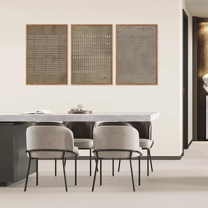 Large Abstract Brown Beige Framed Canvas Wall Art,Modern Lines Dots Wall Decor,Boho Neutral Minimalist Artwork,Mid Century Geometric Art Print for Living Room,Bedroom,Office-24 x36 x3