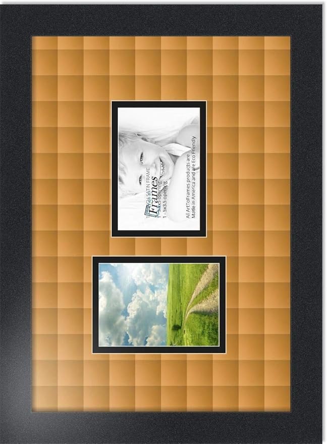ArtToFrames Collage Photo Frame Double Mat with 2 - 3.5x5 Openings and Satin Black Frame