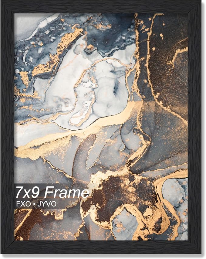 Engineered Wood 7x9 Picture Frame, Black Frame for 7 x 9 Inch Picture Poster Photo, Light Weight 7 by 9 Frame with Wood-grain for Wall - 1 Pack/Black/7"x9"