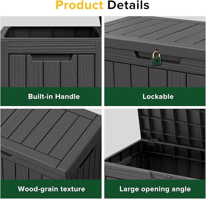 ROJIK Outdoor Storage Housing Deck Box - Waterproof Patio Furniture, Garden Tools, Cushions, Pool Accessories Storage Bench with Lockable Lid and Side Handles (Black 48 Gal)