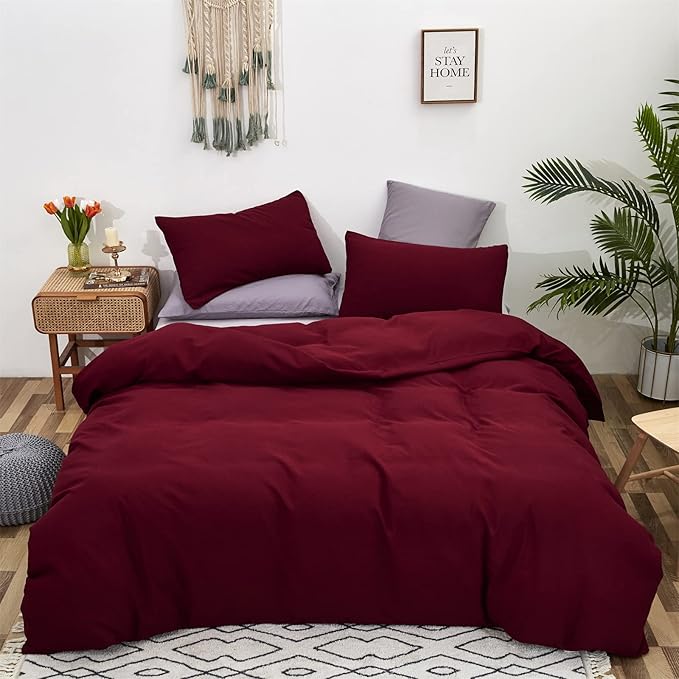 Luxlovery Dark Red Comforter Set King Women Burgundy Bedding Comforter Set Wine Red Marroon Blanket Quilts Modern Soft Breathable Solid Claret Crimson Bedding Set