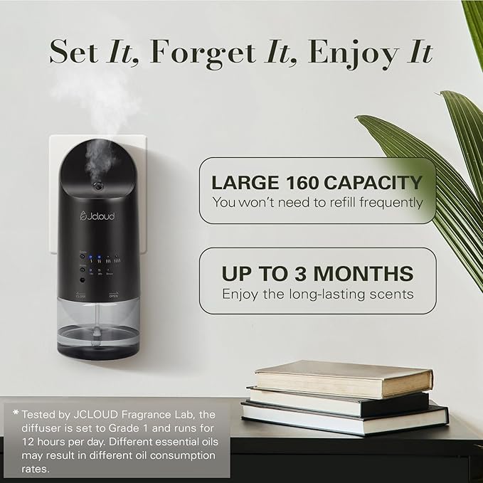 JCLOUD 2025 Plug in Diffuser | Cover Up to 500 Sq. Ft. for Home, Office, Spa – Portable Smart Wall Diffuser 160ML, Black with Royal Serenity Essential Oil Inspired by Ritz-Carlton Hotel - 140mL