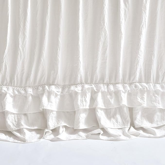 Lush Decor Ella Ruffle Lace Bedspread, 3 Piece Set, Queen, Ivory - Cute Bed Set - Queen Bedding - White Bedding - Coquette Decor - Neutral Ruffle Trim - White Lace Trim