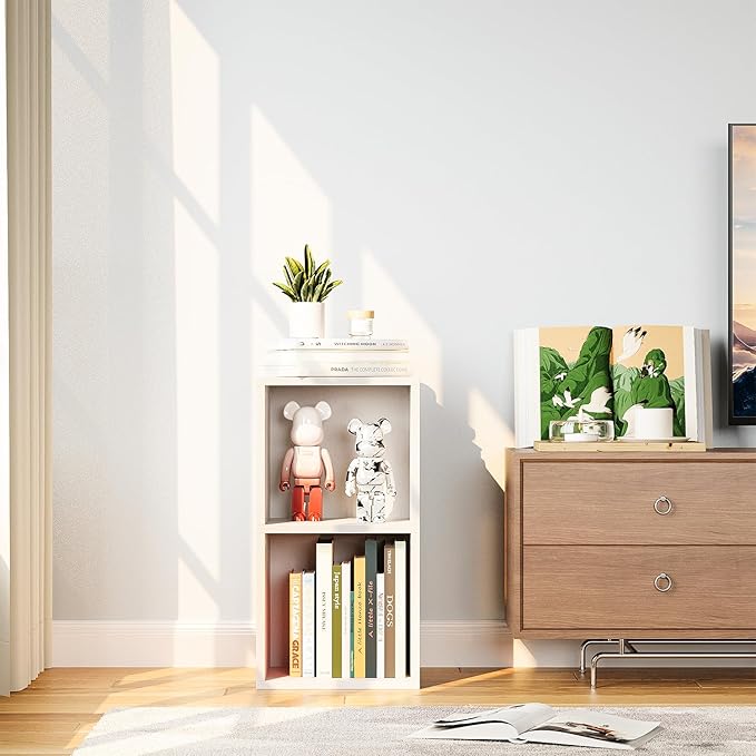 Narrow Bookshelf, 24" H Floor Standing Bookcase, Open Bookshelves Storage Organizer Display Shelves, Modern Corner Bookshelf Storage Cabinet for Living Room, White