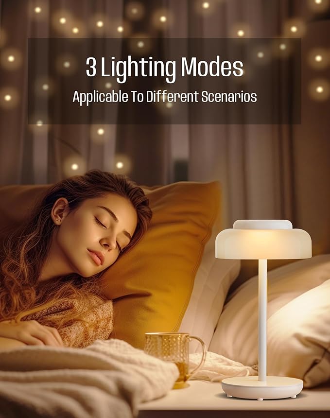 QiMH Battery Operated LED Table Lamp, 5000mAh Rechargeable Cordless Lamp Set of 2, Stepless Dimmable Touch Control, Small Waterproof Desk Night Light for Living Room, Bedroom, Outdoor Bar (White)