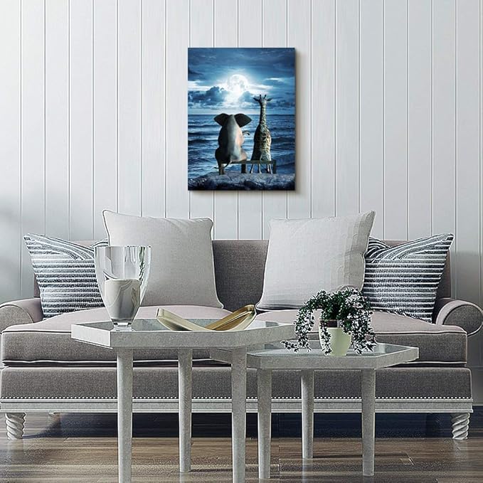 Canvas Wall Art For Bedroom Wall Decor For Living Room Modern Family Bathroom Canvas Art Animal Elephant Abstract Pictures Blue Ocean Wall Artwork Office Wall Painting Ready To Hang Home Decorations