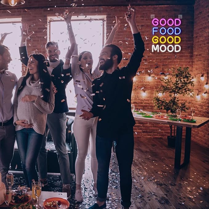 Horseneon Good Food Good Mood Neon LED Sign, Food Neon Signs for Wall Decor, Good Food Good Mood Neon Light with USB Powered for Snack Shop, Restaurant, Fast Food