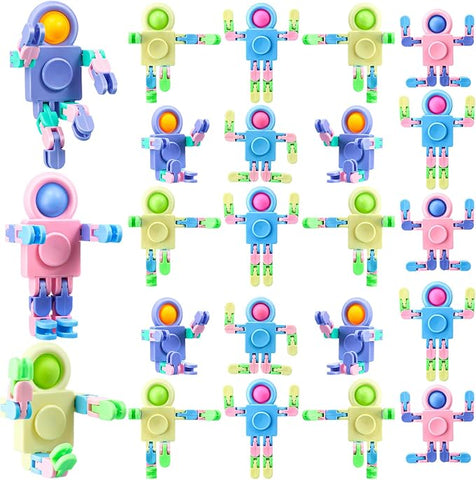 Hanaive 24 Pcs Robot Fidget Spinners Transformable Fingertip Gyro Chain Toy Deformable DIY Stress Relief Fidget Sensory Toys Adults Piñata Goodie Bag Birthday School Gift