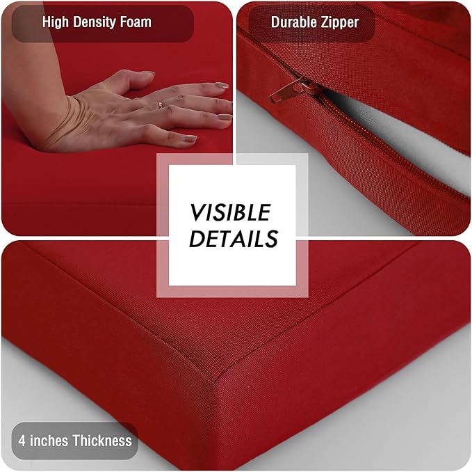 idee-home Outdoor Loveseat Cushions, Waterproof Patio Loveseat Cushion, Outside Couch Hampton Bay Deep Seat Cushion Replacement Set, Patio Love Seat Sofa Cushions for Furniture, 46" x 26" Red