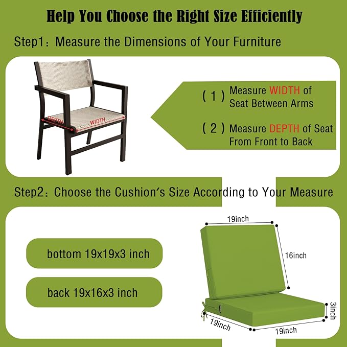 idee-home Outdoor Cushions for Patio Furniture, Outdoor Seat Cushion, Waterproof Couch Hampton Bay Deep Seat Replacement Chair Cushions for Garden Lawn Backyard Deck, 19 x 19 Green