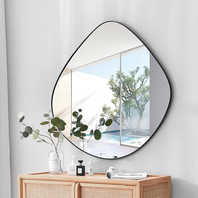 Irregular Wall Mirror Matel Matte Black Framed Wall Mirror for Living Room Bedroom Bathroom Entryway Wall Decor 24" L x 24" W ELE-004B