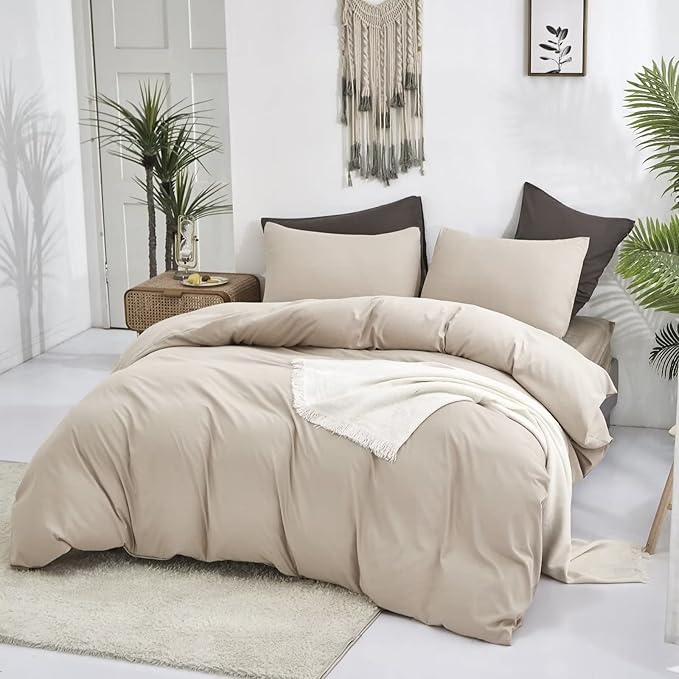 Luxlovery Beige Coffee Comforter Set Full Light Khaki Bedding Set Bedding Set Oatmeal Cream Khaki Blanket Quilts Modern Soft Breathable Taupe Comforter Set