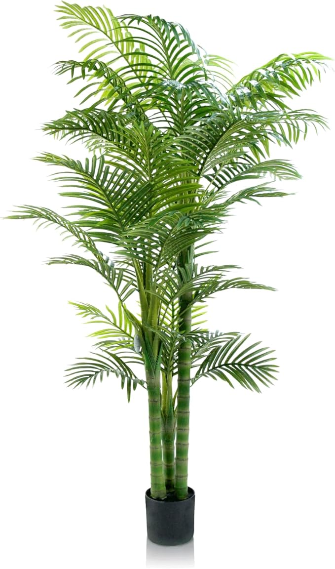 6FT Artificial Areca Palm Tree – Realistic Faux Indoor & Outdoor Plant with Weighted Pot, UV Resistant & Easy Assembly Plastic Tropical Tree for Home or Office Décor Housewarming Gift