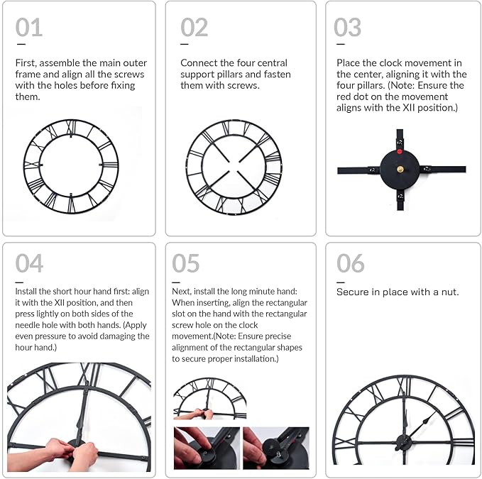 Large Wall Clock for Living Room Decor – 48 inch Silent Non-Ticking Modern Farmhouse Wall Clock, Oversized Decorative Metal Roman Numeral Clock, Black