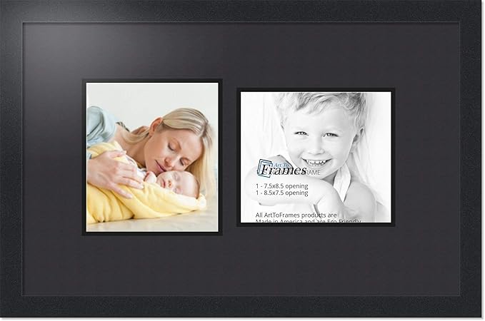 ArtToFrames Collage Photo Frame Double Mat with 2 - 7.5x8.5 Openings and Satin Black Frame