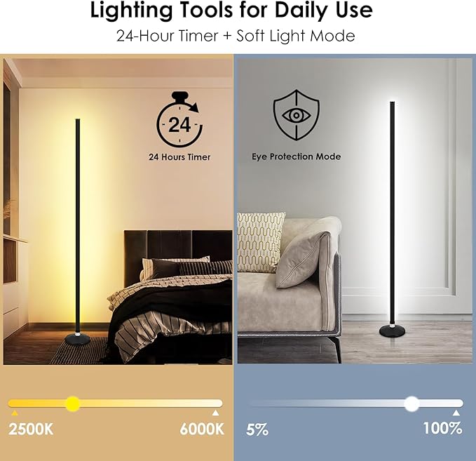 2PCS RGB Corner Floor Lights, Floor Lamp RGB Color Changing Corner Lamp LED Modern Floor Lamp with Bluetooth APP and Remote Control Music Sync, 65" Mood Lighting 24H Timing 398+ DIY Modes Lamp