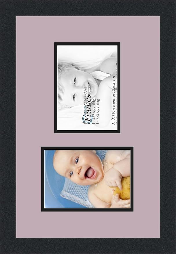 ArtToFrames Double-Multimat-106-805/89-FRBW26079 Collage Photo Frame Double Mat with 2-5x7 Openings and Satin Black Frame